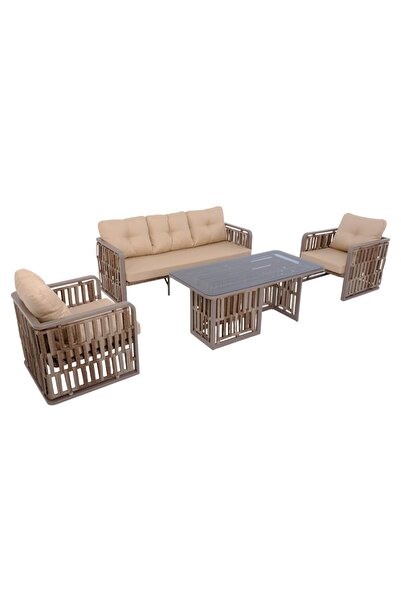 ReHome Talia | Rattan Bahçe Oturma Grubu | 3+1+1 Sehpalı Bahçe Takımı