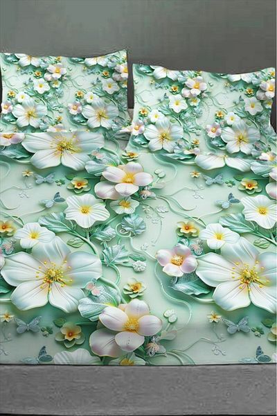 MonoHome 100% Cotton Fitted Sheet Special Design 5D Digital 60 Wire Green