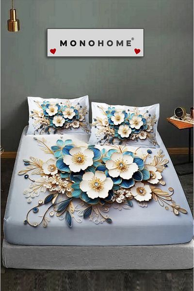 MonoHome 100% Cotton Fitted Sheet Special Design 5D Digital 60 Wire Diamond