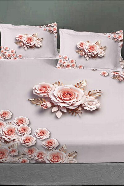 MonoHome 100% Cotton Fitted Sheet Special Design 5D Digital 60 Wire Pink