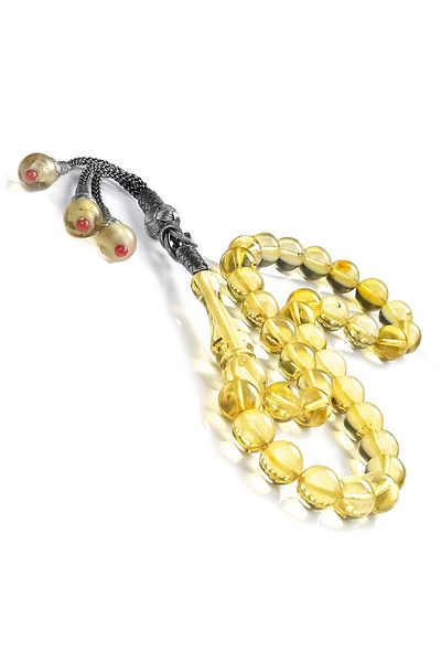TESBİHCİBABA Fly Fossil Hand Knitted Kazaz Kamçılı Drop Amber Prayer Beads