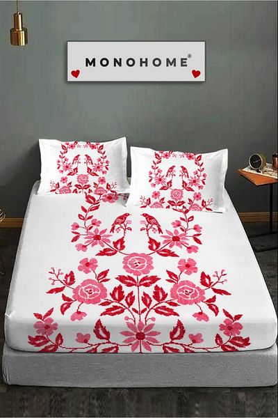 MonoHome 100% Cotton Fitted Sheet Special Design 5D Digital 60 Wire Cross Stitch