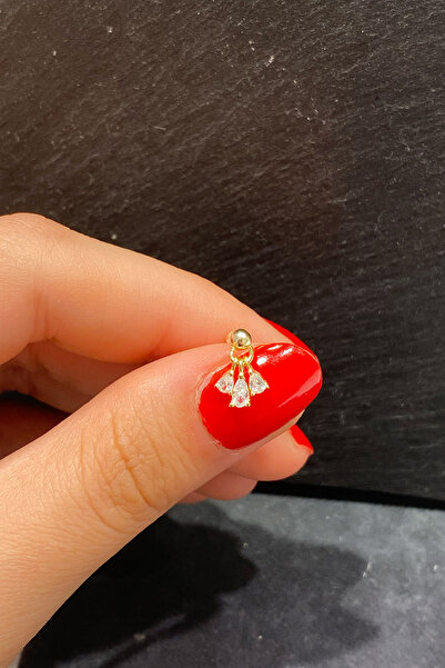 La femme by begum Top ve Beyaz Üç Damla Sallantılı Arka Top Döndürmeli Gold Gümüş Piercing, helix, tragus, conch,