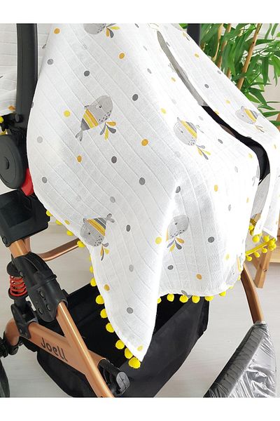 ilkimbebe Whale Pompom Baby Stroller Cover