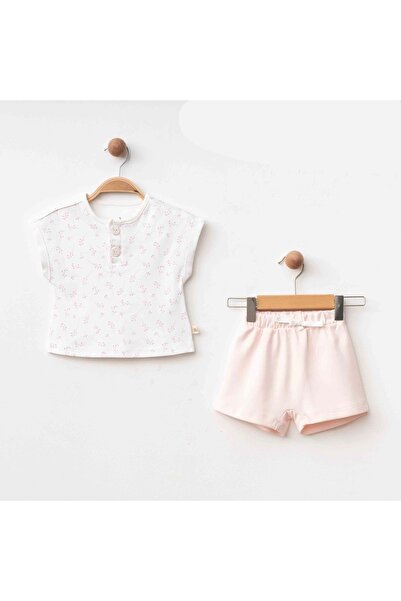 ESLENZA ÇİÇEKLİ BODY ŞORT TAKIM Pembe