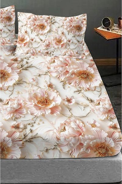 MonoHome 100% Cotton Fitted Sheet Special Design 5D Digital 60 Wire Soft Rose