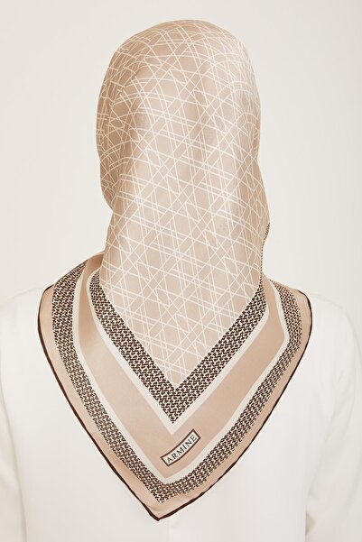 Armine Μεταξωτό Φουλάρι 2024 Καλοκαίρι - 9167-83 Μπεζ Καφέ Sura