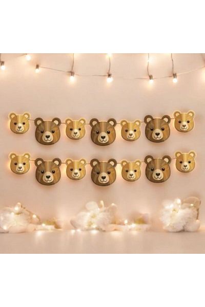 Happyland Teddy Bear Character Decorative Banner Wall Ornament Retro Bear Concept Birthday Party Ornaments