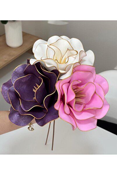 Pembeli Kızın Butiği 3'LÜ LATEKS EVA ÇİÇEK MOR-BEYAZ-PEMBE