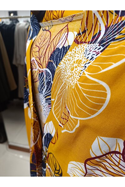 ipek dükkanı Pamuklu Viskon Yazlık Uzun Düğmeli Elbise ( Namaz Elbisesi ) - Çiçekli Sarı