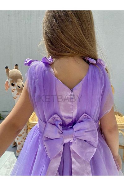 KETBaby Girl's Bow Detail Belted Short Sleeve Purple Dress