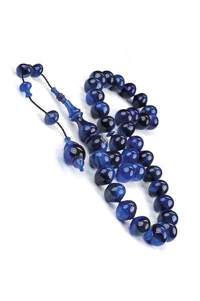 TESBİHCİBABA Bukhara Collection Civit Blue Squeeze Amber Prayer Beads