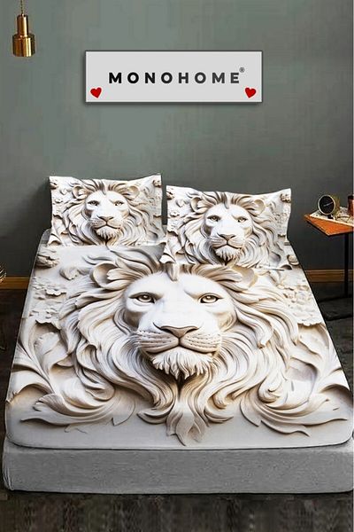 MonoHome 100% Cotton Fitted Sheet Special Design 5D Digital 60 Wire Lion