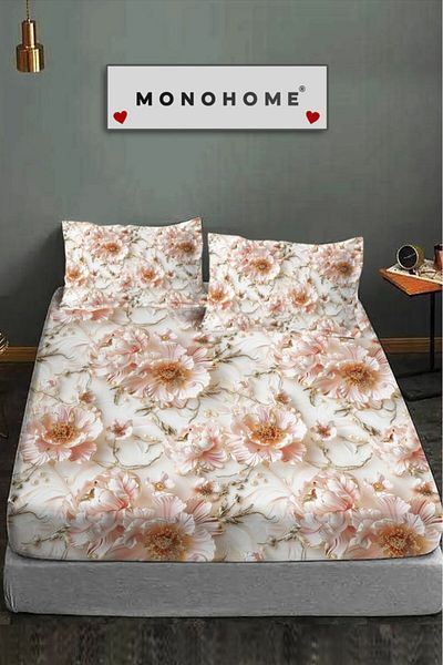 MonoHome 100% Cotton Fitted Sheet Special Design 5D Digital 60 Wire Soft Rose