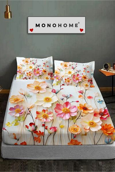 MonoHome 100% Cotton Fitted Sheet Special Design 5D Digital 60 Wire Dancing Roses