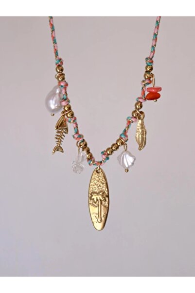Reorah Collection Palmiye Ağacı Makrome Çelik Kolye
