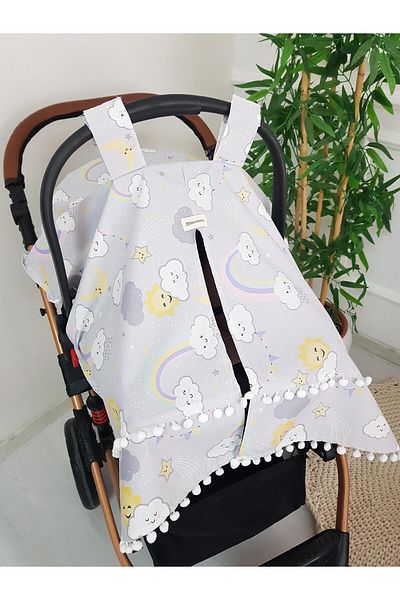 ilkimbebe Rainbow Cloud Pompom Baby Stroller Cover