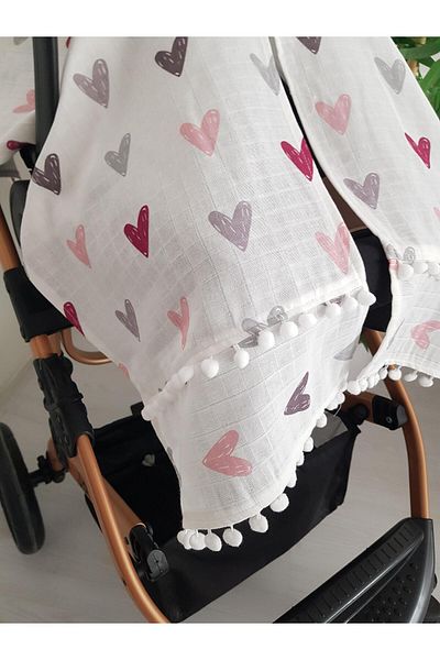 ilkimbebe Heart Pompom Baby Stroller Cover