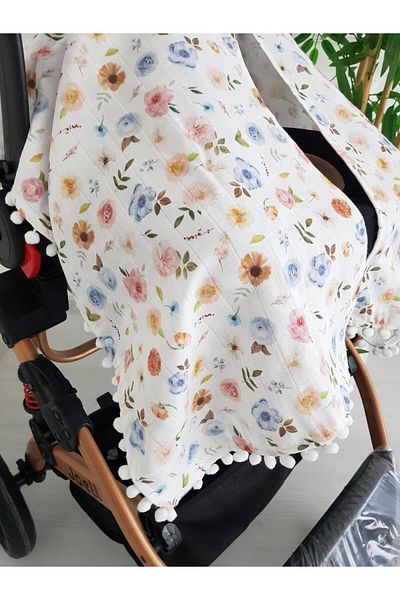 ilkimbebe Floral Pompom Baby Stroller Cover