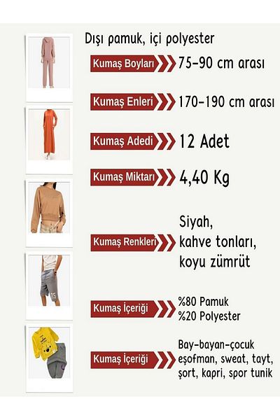 Yiğit Kumaş Non-Knee 2 Thread Fabric Set, 12 Pieces from 75-90 cm in Height
