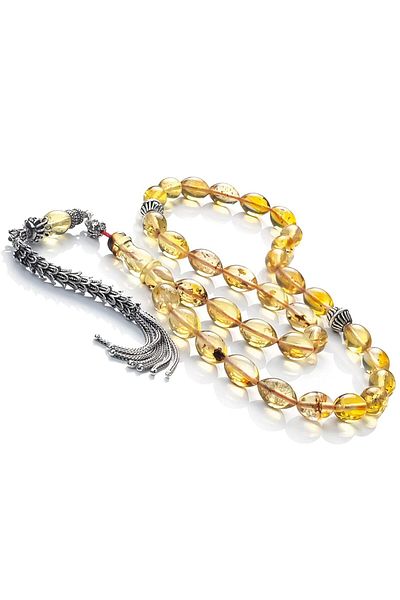 TESBİHCİBABA Cut Drop Amber Prayer Beads with Unique Silver Design