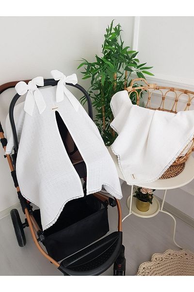 ilkimbebe Lacy Muslin Baby Stroller Cover, Double Layer Muslin Baby Blanket