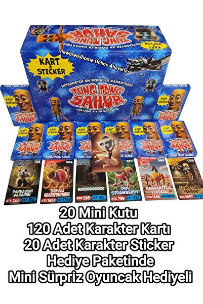 Emrah Gültekin Tung Tung Sahur Oyun Kartları | 20 Mini Kutu-120 Karakter Kart...