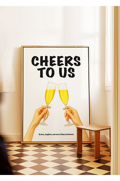 ARTHOUSECOLLECTIVE Cheers to Us Poster – Ρομαντική αφίσα τοίχου με κύπελλο σαμπάνιας - Αφίσα χωρίς πλαίσιο