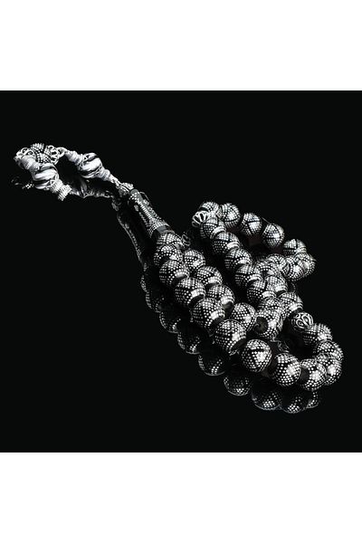 TESBİHCİBABA Black Pearl Silver Scalloped Oltu Stone Prayer Beads