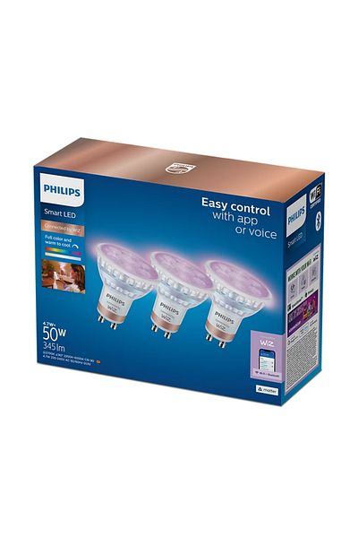 Osram Spot inteligent WiFi WiZ Philips PAR16 GU10 4.7W 36° 345Lm RGB, pachet de 3 | WiZ