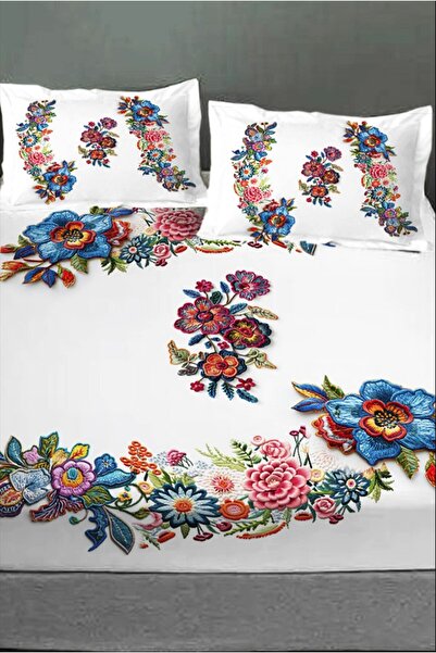 MonoHome 100% Cotton Fitted Sheet Special Design 5D Digital 60 Wire Embroidery