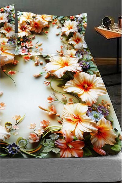 MonoHome 100% Cotton Fitted Sheet Special Design 5D Digital 60 Wire Garden
