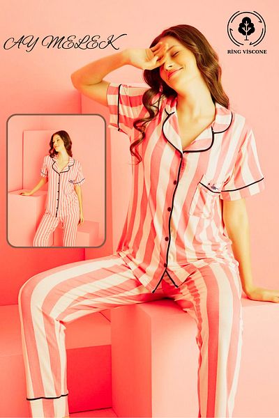 AYMELEK Women's Pajamas Set Ring Viscose Bamboo Texture Shirt and Pajamas Set