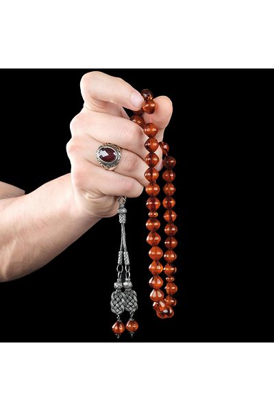 TESBİHCİBABA Istanbul Cut 1000 Sterling Kazaz Knitted Clamping Amber Prayer Beads