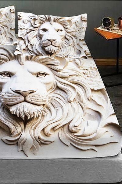 MonoHome 100% Cotton Fitted Sheet Special Design 5D Digital 60 Wire Lion