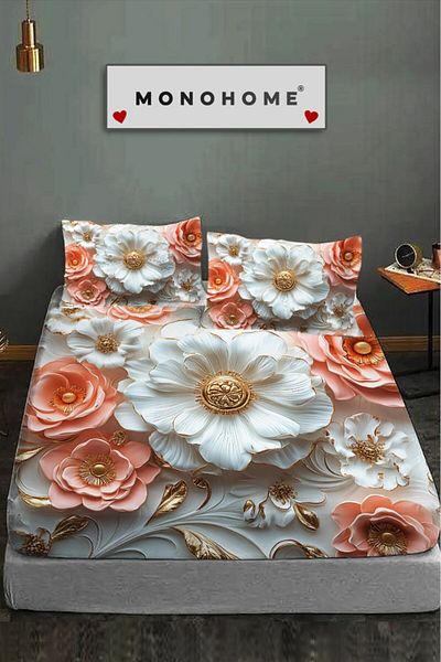 MonoHome 100% Cotton Fitted Sheet Special Design 5D Digital 60 Wire Rose