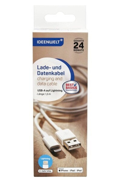 İdeen Welt Ideenwelt Data Aktarımı ve Şarj Kablosu Usb A-Ligthning 1,5 Metre