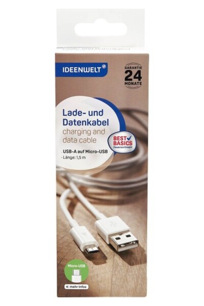 İdeen Welt Ideenwelt Data Aktarımı ve Şarj Kablosu Usb-Micro 1,5 Metre