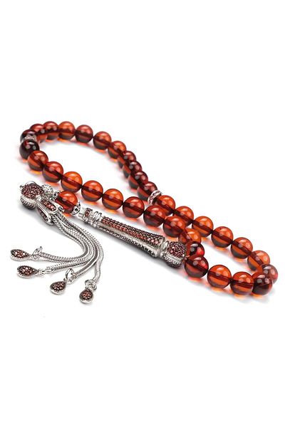 TESBİHCİBABA Baltic Pearl Drop Amber Prayer Beads with Zircon Imame