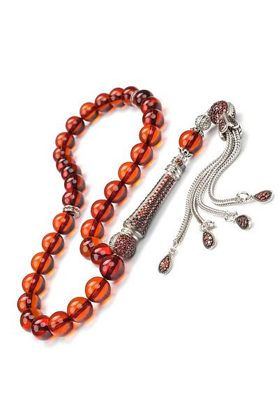 TESBİHCİBABA Baltic Pearl Drop Amber Prayer Beads with Zircon Imame