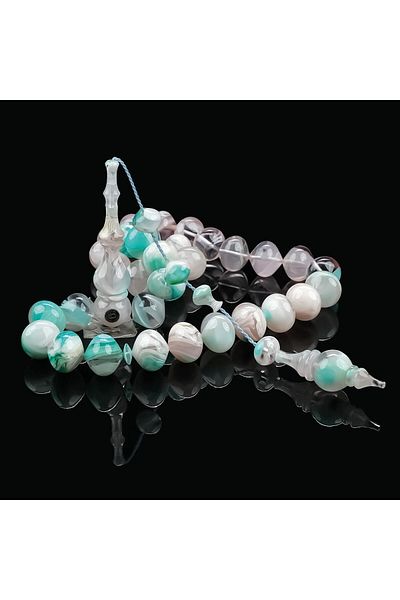 TESBİHCİBABA Bukhara Collection Mediterranean Emerald Crimping Amber Prayer Beads