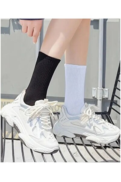 bglife جوارب تنس 2 قطعة جوارب سادة باللون الأسود والأبيض للجنسين من القطن