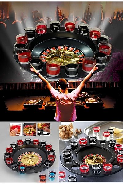 Wolawood Shot Glass Roulette Game Set 16-Piece Fun Party Casino Roulette Board Game Gift Entertainment Set