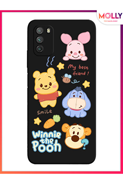 Molly Poco M3 İçin Siyah Smiley Pooh Gang Desenli Silikon Kılıf