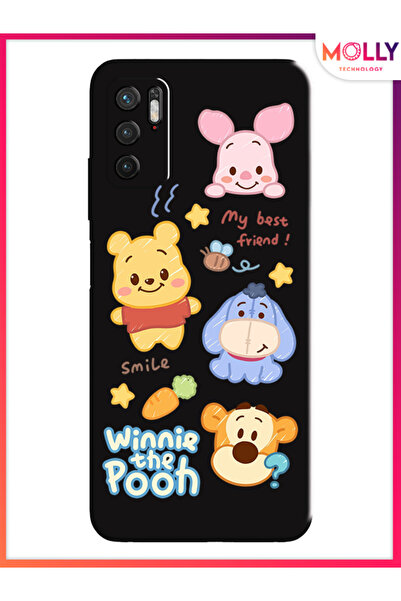 Molly Xiaomi Redmi Note 10 5G İçin Siyah Smiley Pooh Gang Desenli Silikon Kılıf