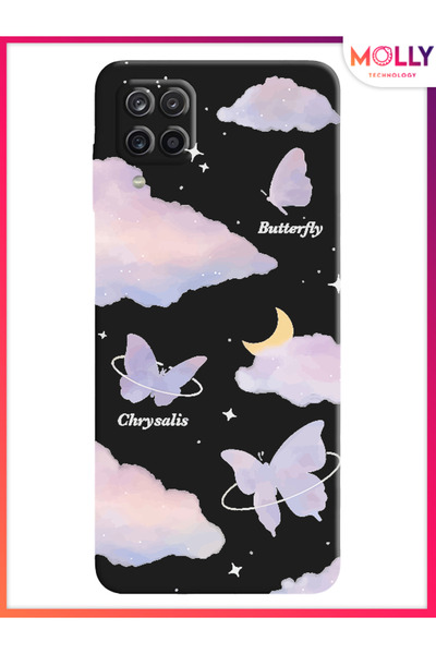 Molly حافظة سيليكون بنمط Flutterby السماوي باللون الأسود لهاتف سامسونج جالاكس...
