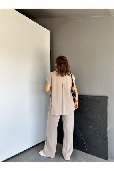 EGZOTİK ASORTİK Short Sleeve Shirt Pants Set with Snap Detail on the Sides