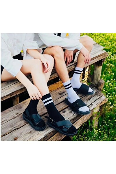 bglife Tennis Socks 2 Pack Striped Black White Unisex Socket Socks Cotton