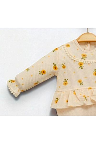 Necix's Floral Print Baby Romper and Hat Set - Baby Girl Long Sleeve Cotton