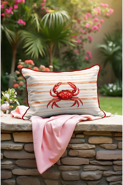 CANİLA Rectangular Kirlent Case with Crab Pattern. Double-Sided Decorative Kirlent with Hidden Zipper